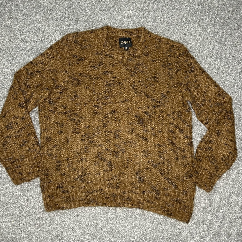 OTD Sweater Mens Medium Brown Mohair Wool Blend Crewneck‎ Fuzzy Textured Knit
